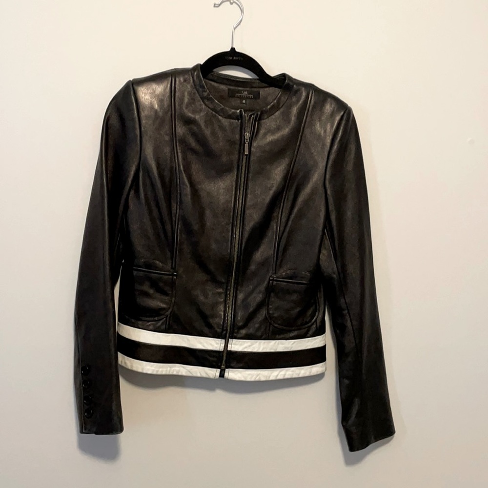 ID COLLECTION Leather Jacket with White Stripes